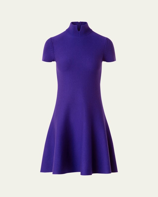 Short-Sleeve Milano Knit Fit-And-Flare Mini Dress